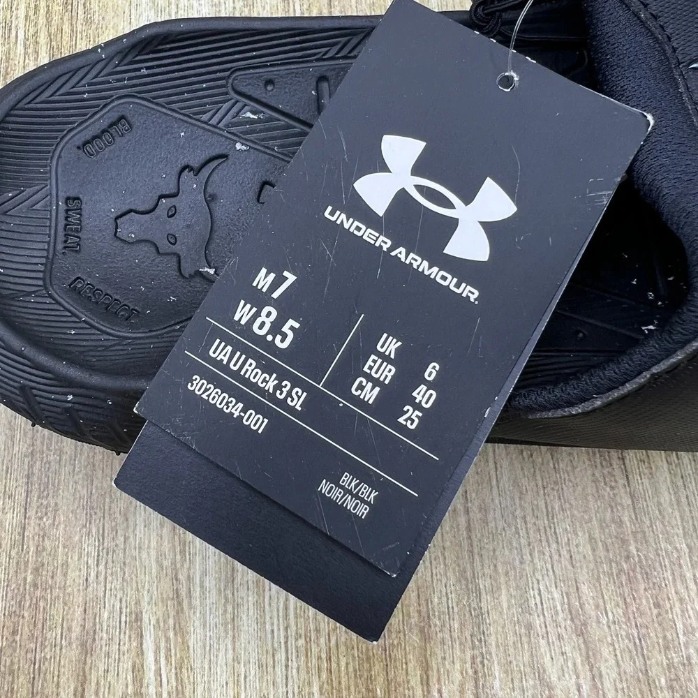 Under Armour Project Rock 3 Slide Men's Size 7 Black Brahma Bull Sandals 3026034